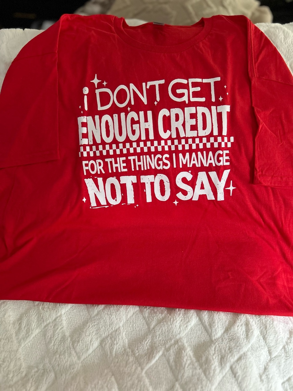 Red Graphic Short Sleeve Crewneck Tee with White Statement Print
